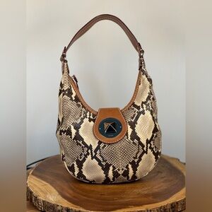 Kate Spade Snake Print Leather Hobo Shoulder Bag Neutral Brown Cream